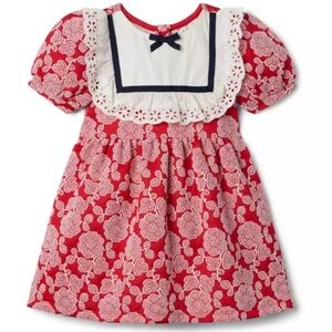 Janie and Jack Bradbury Rose  Red Jacquard Dress with Eyelet Details